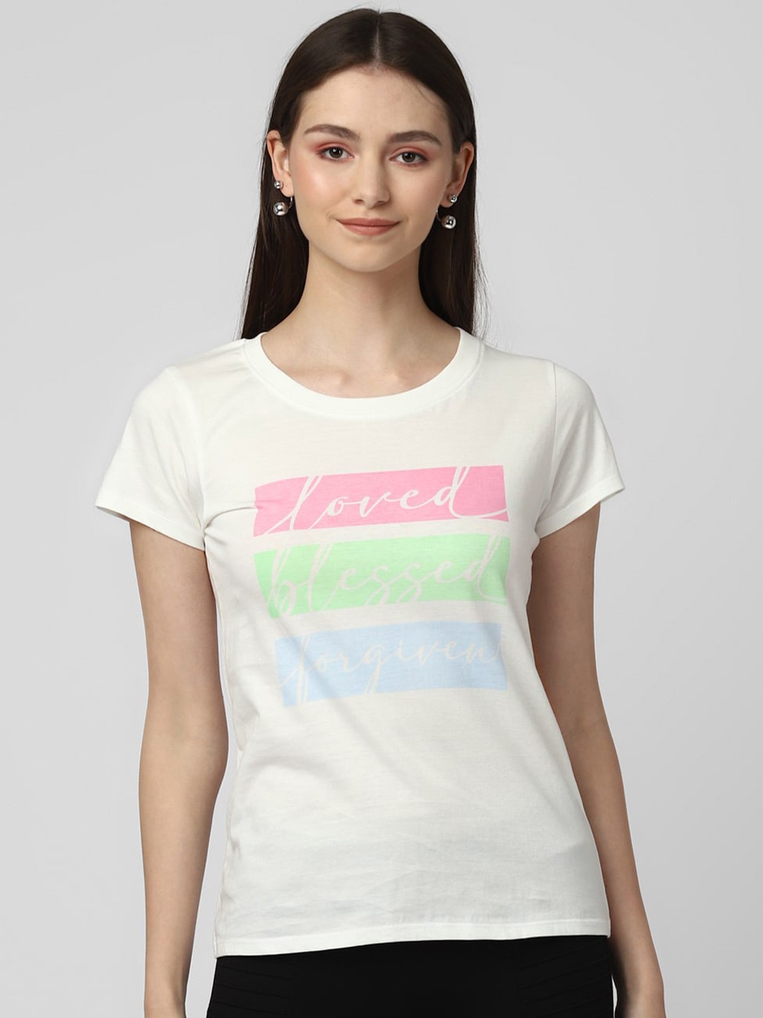 

UrbanMark Typography Printed Round Neck Pure Cotton T-shirt, White