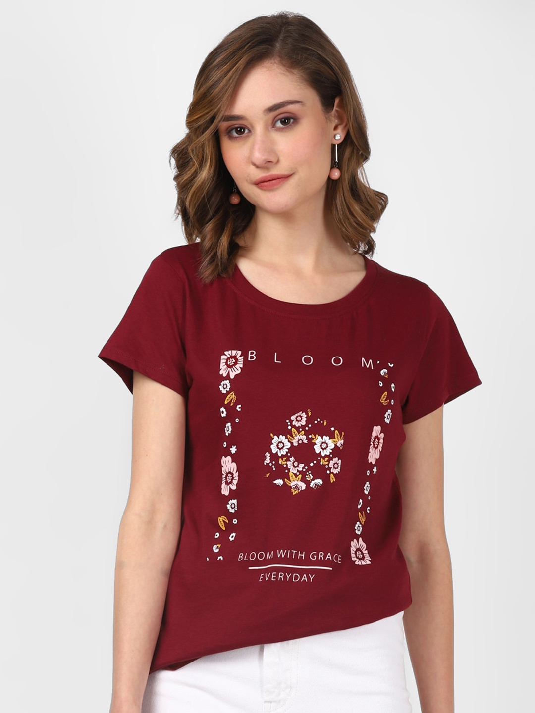 

UrbanMark Graphic Printed Pure Cotton T-shirt, Burgundy