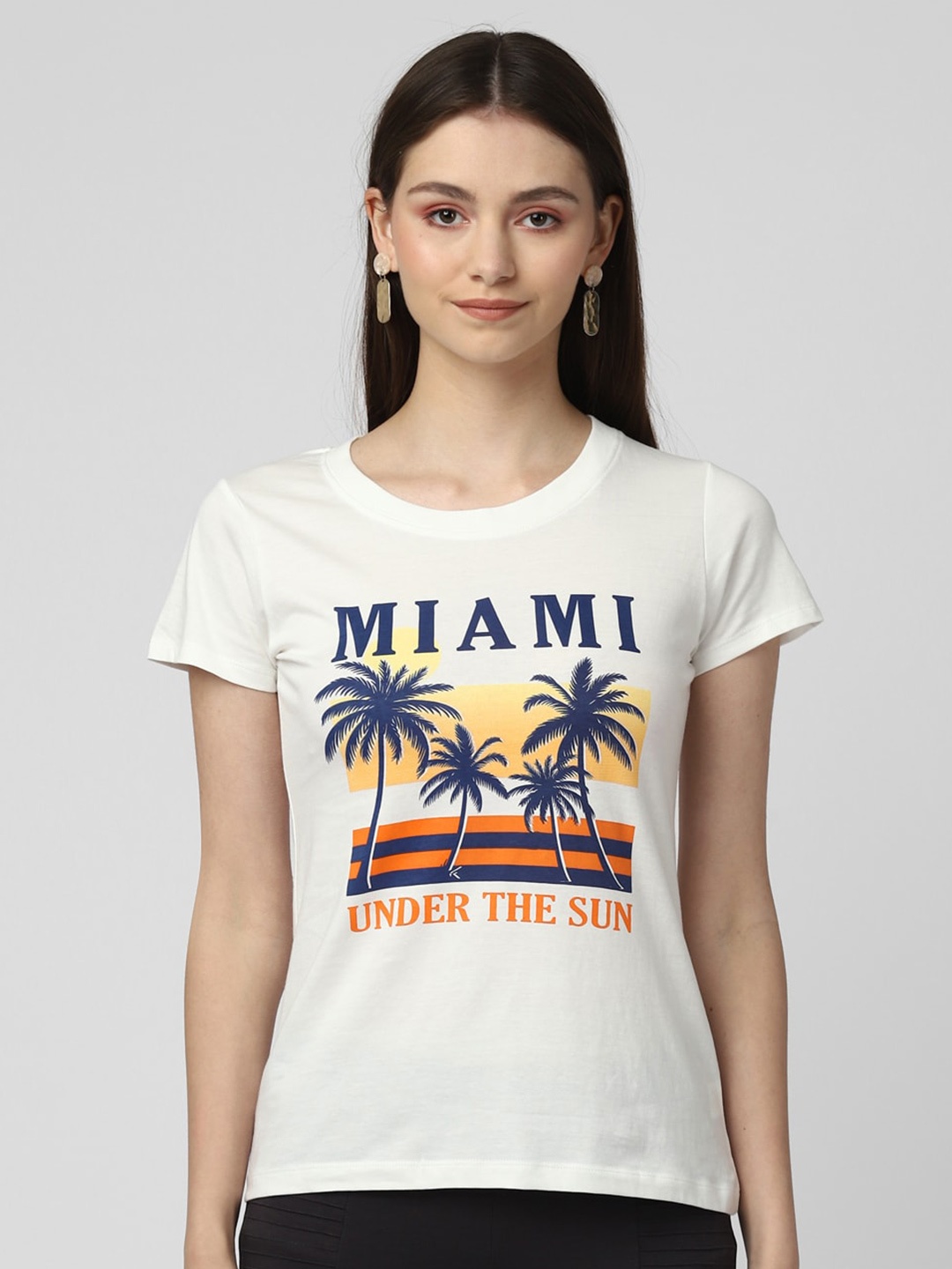 

UrbanMark Tropical Printed Printed Pure Cotton T-shirt, White