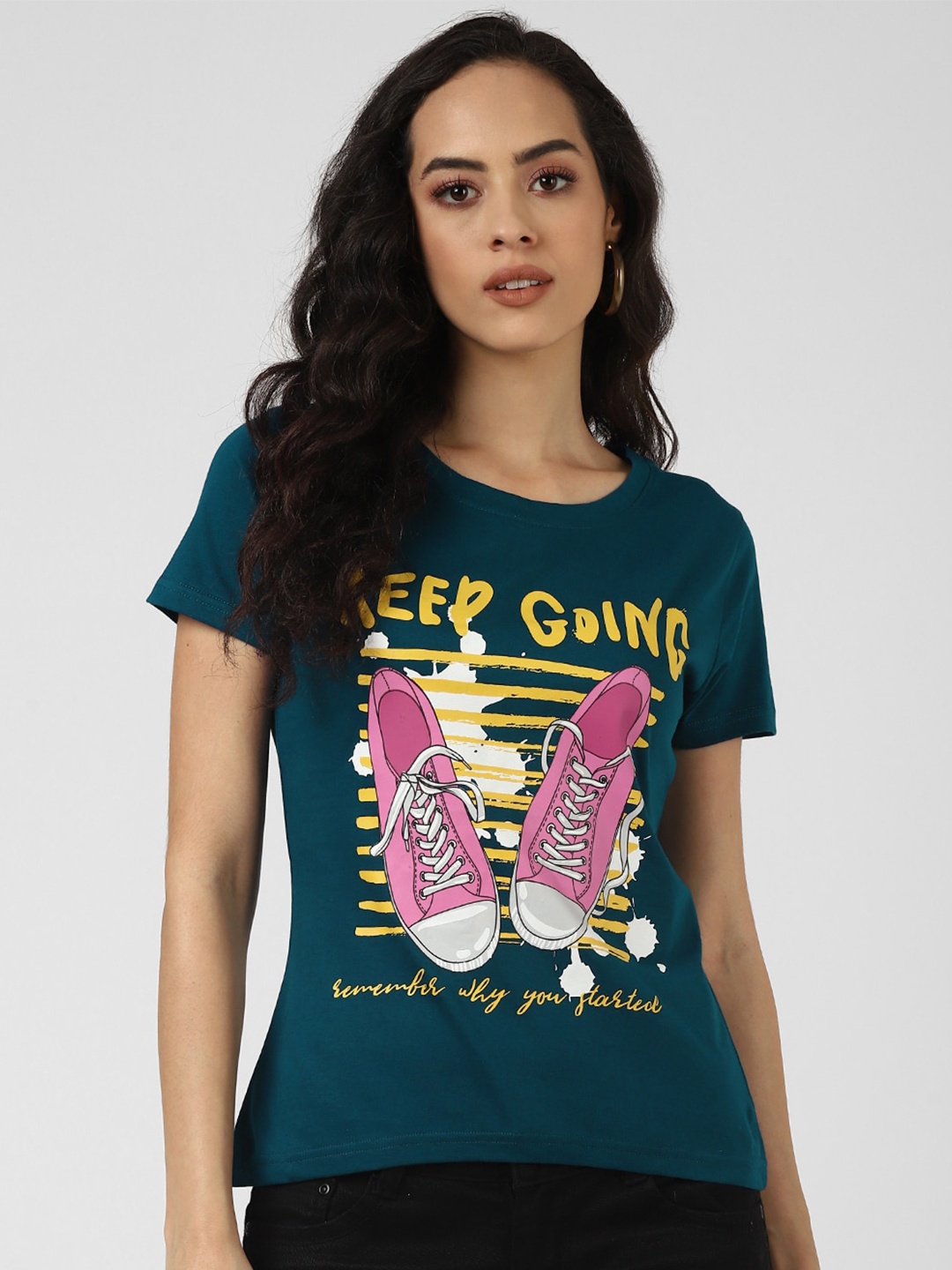 

UrbanMark Graphic Printed Round Neck Cotton Regular T-shirt, Teal