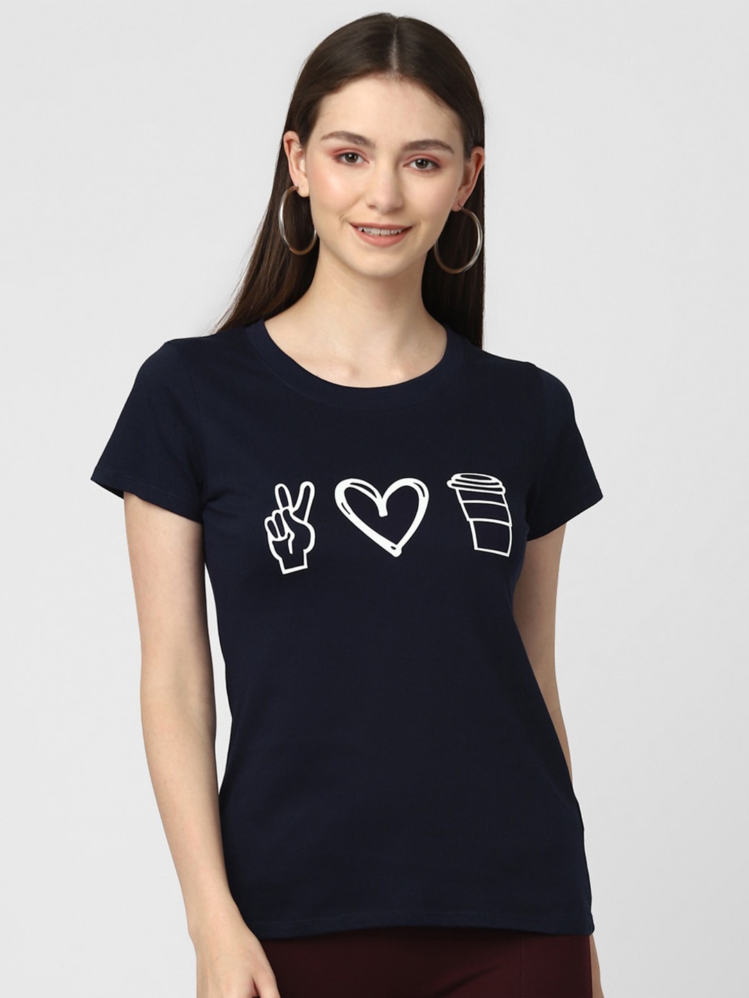 

UrbanMark Graphic Printed Cotton T-shirt, Navy blue