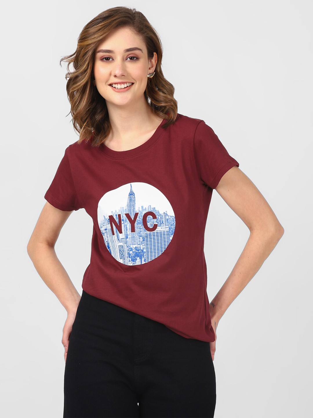 

UrbanMark Typography Printed Round Neck Cotton T-shirt, Burgundy