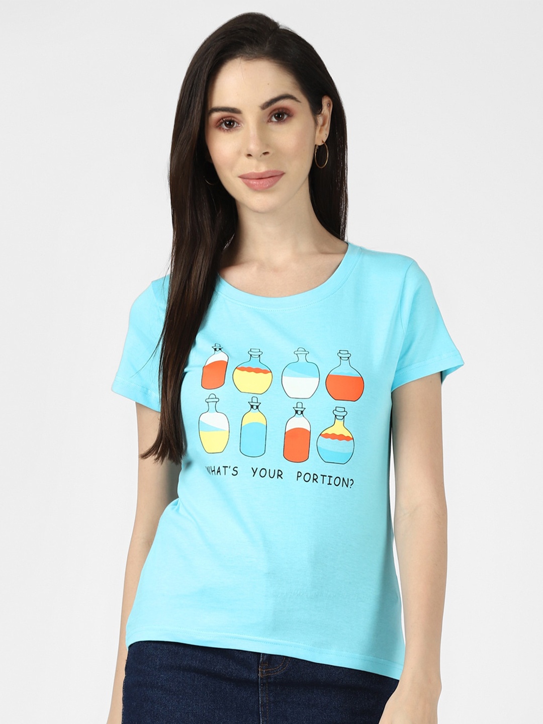 

UrbanMark Graphic Printed Round Neck Pure Cotton T-shirt, Blue