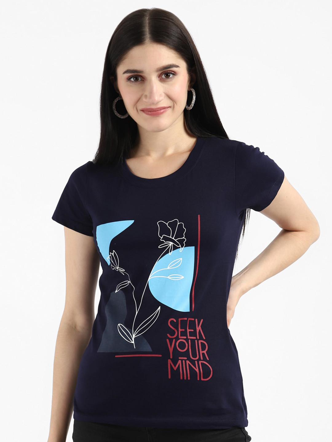 

UrbanMark Graphic Printed Pure Cotton T-Shirt, Navy blue
