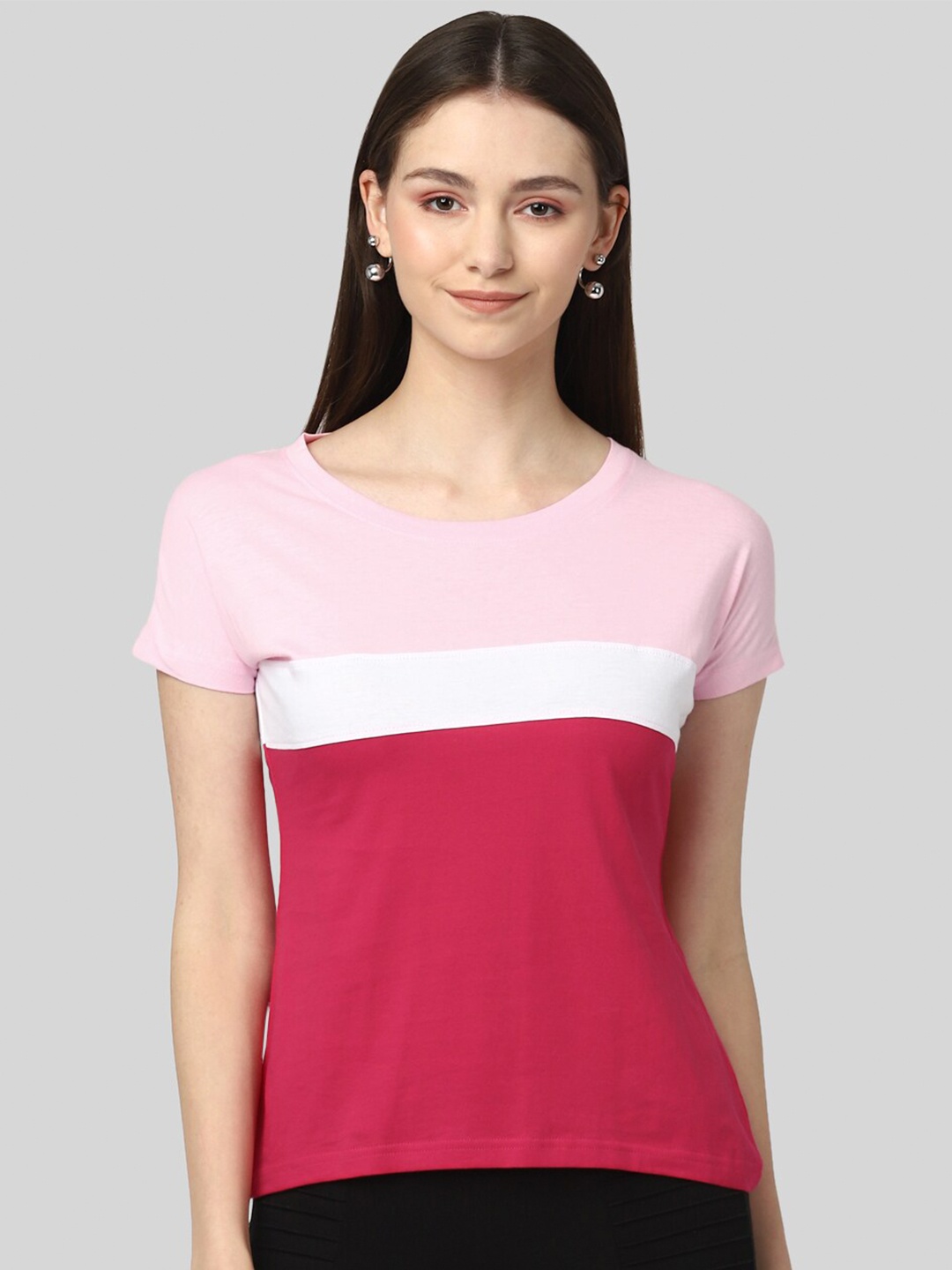 

UrbanMark Colourblocked Slim Fit Pure Cotton T-Shirt, Fuchsia