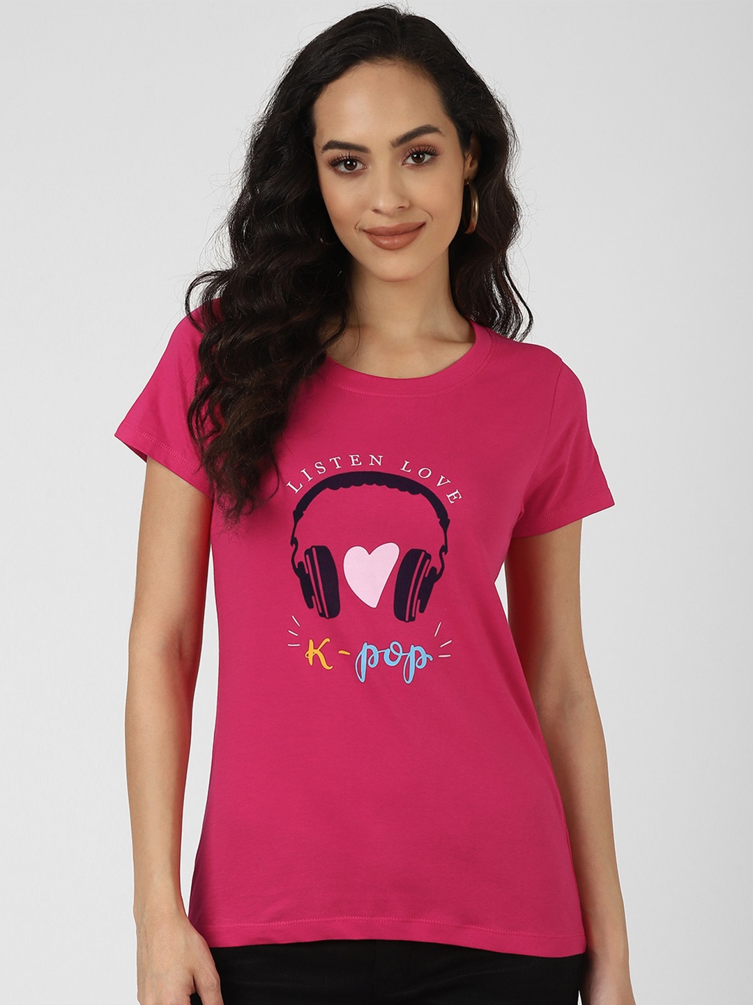 

UrbanMark Graphic Printed Pure Cotton T-Shirt, Magenta