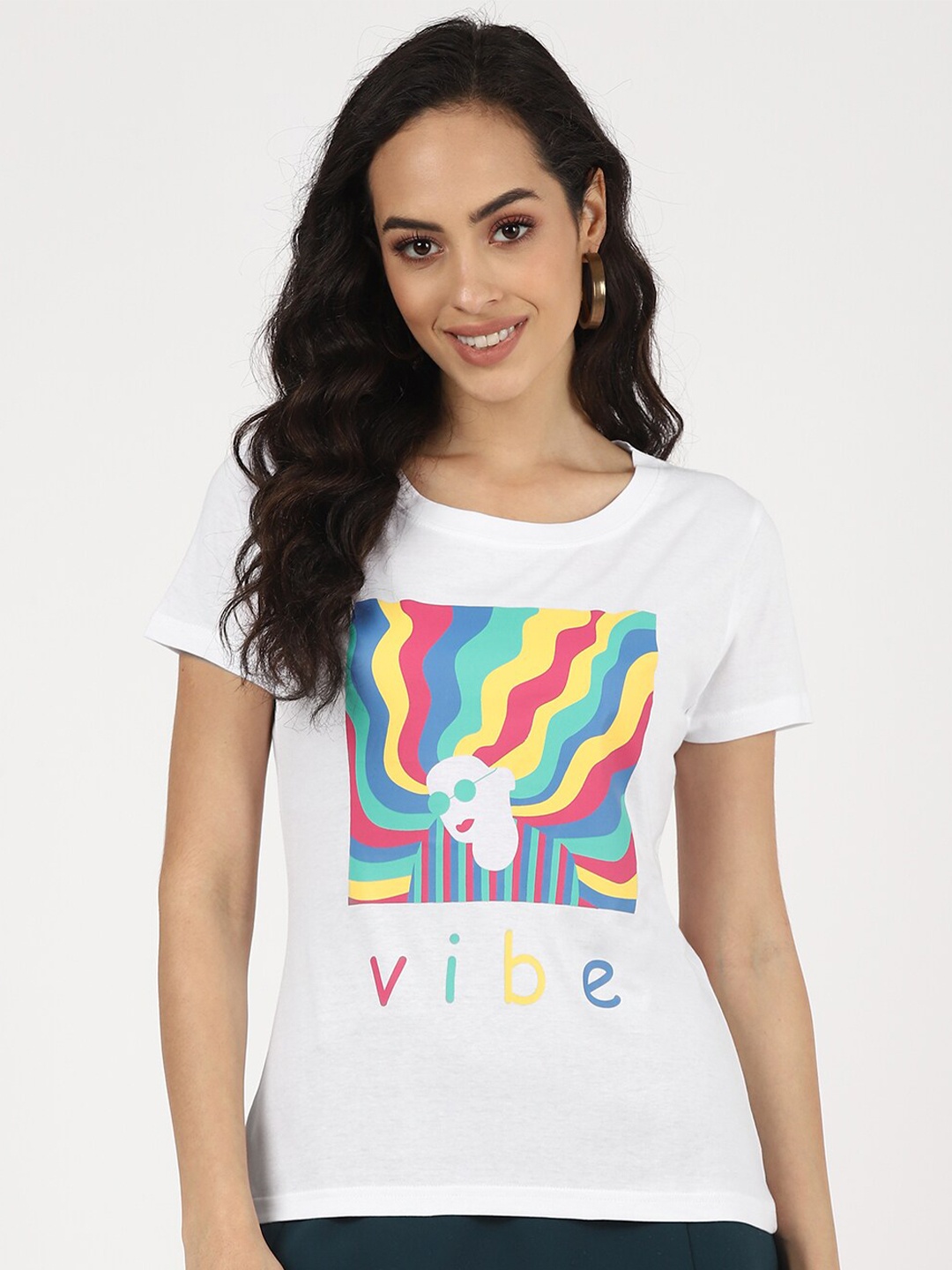 

UrbanMark Graphic Printed Round Neck Pure Cotton T-shirt, White