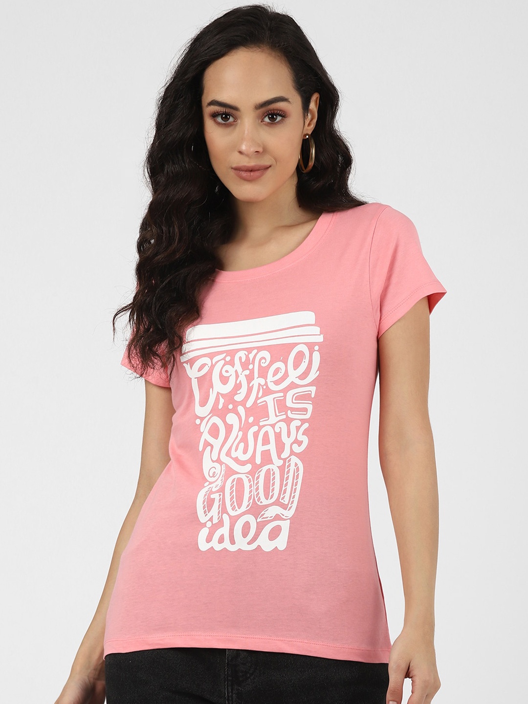 

UrbanMark Typography Printed Round Neck Cotton Regular T-shirt, Peach