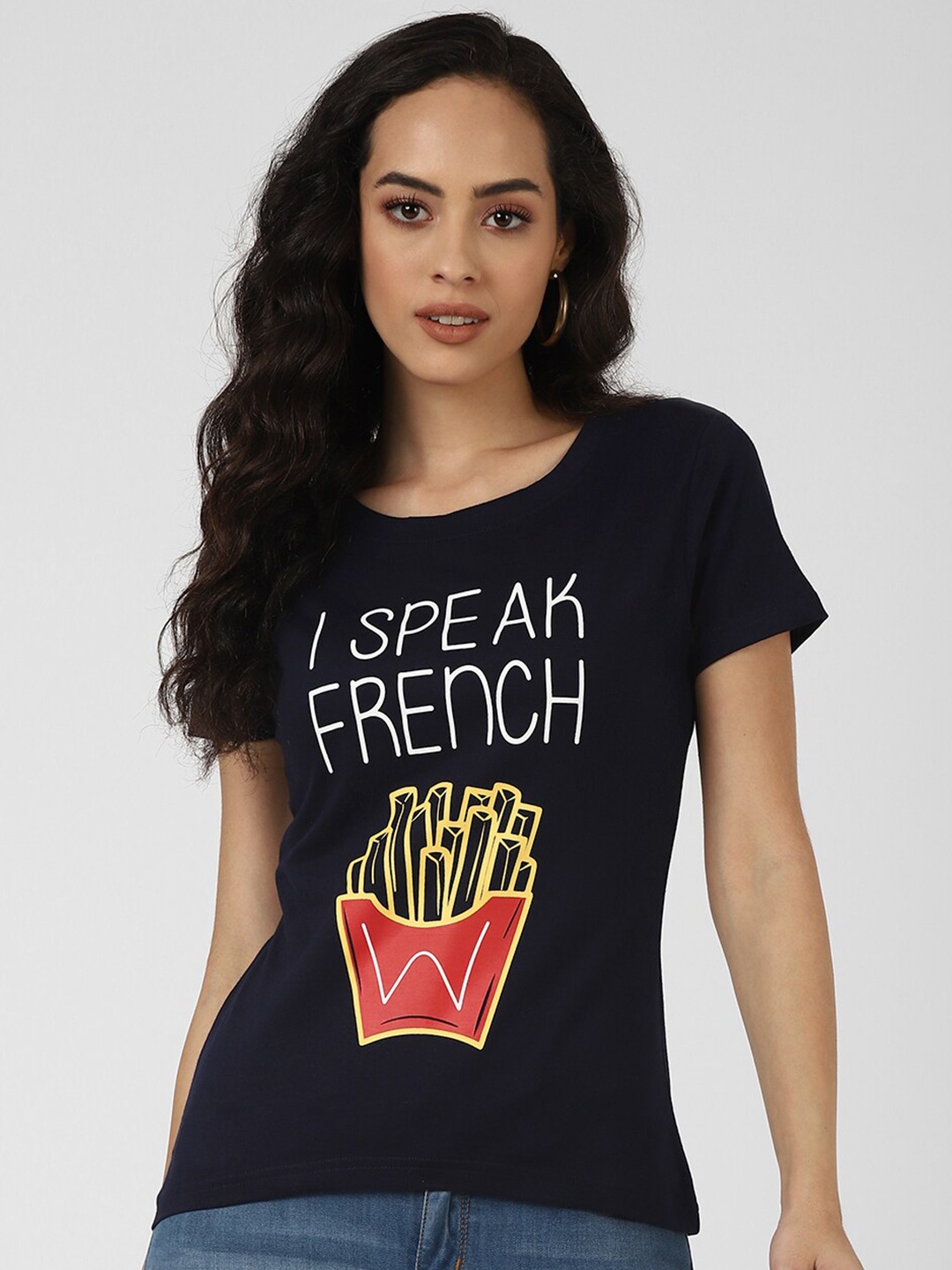 

UrbanMark Typography Printed Pure Cotton T-shirt, Navy blue