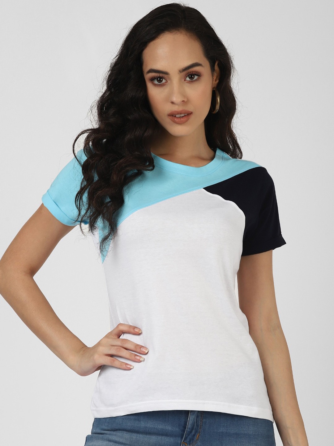 

UrbanMark Colourblocked Round Neck Cotton Regular T-shirt, White