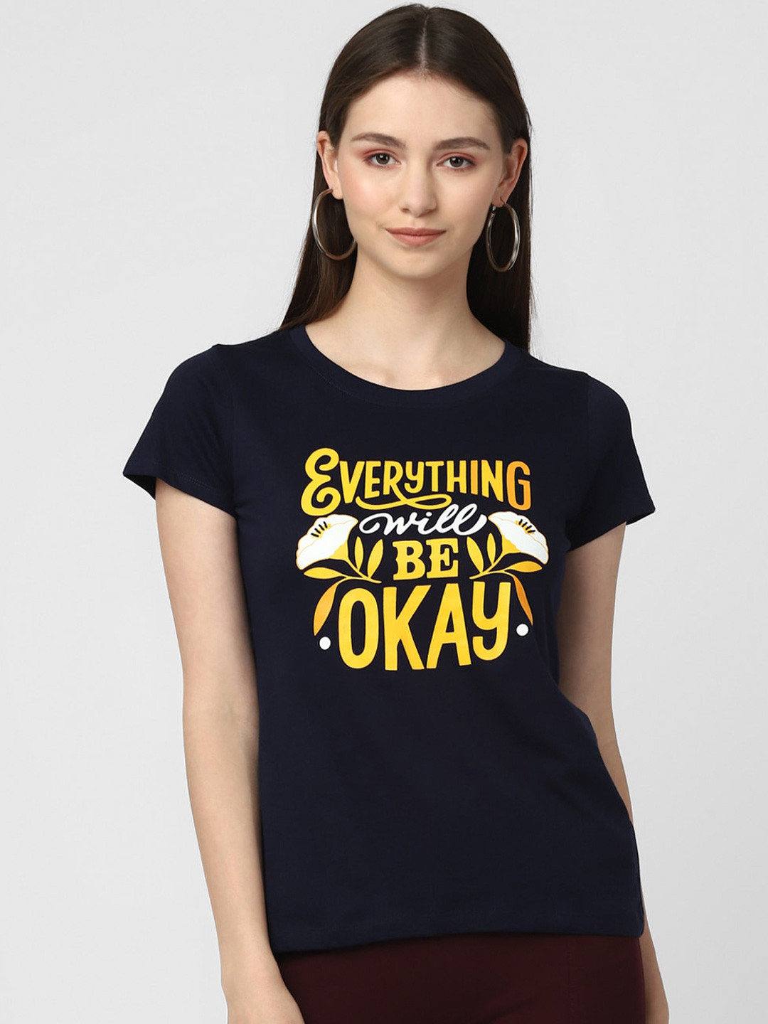 

UrbanMark Typography Printed Pure Cotton T-shirt, Navy blue