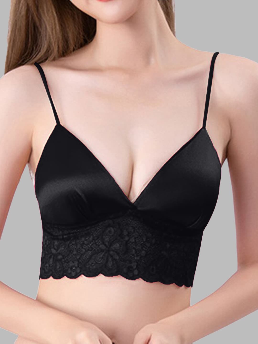 

FIMBUL Self Design Lightly Padded Silk Lingerie Set, Black