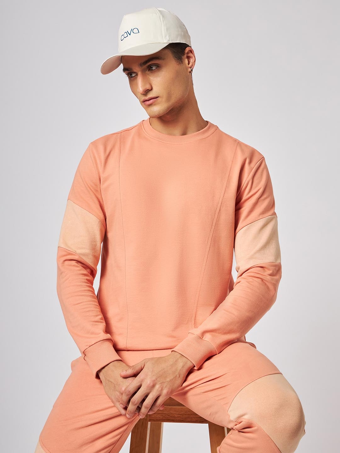 

CAVA Patchwork Detail Round Neck Cotton Pullover Sweatshirt, Orange
