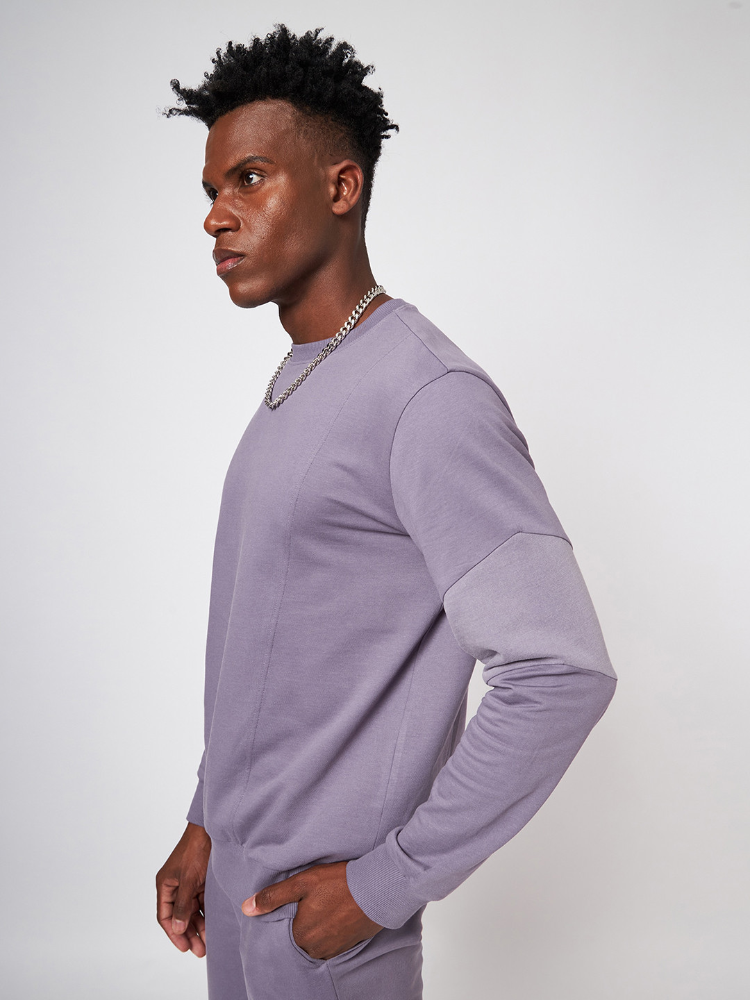

CAVA Round Neck Cotton Patchwork Sweatshirt, Purple
