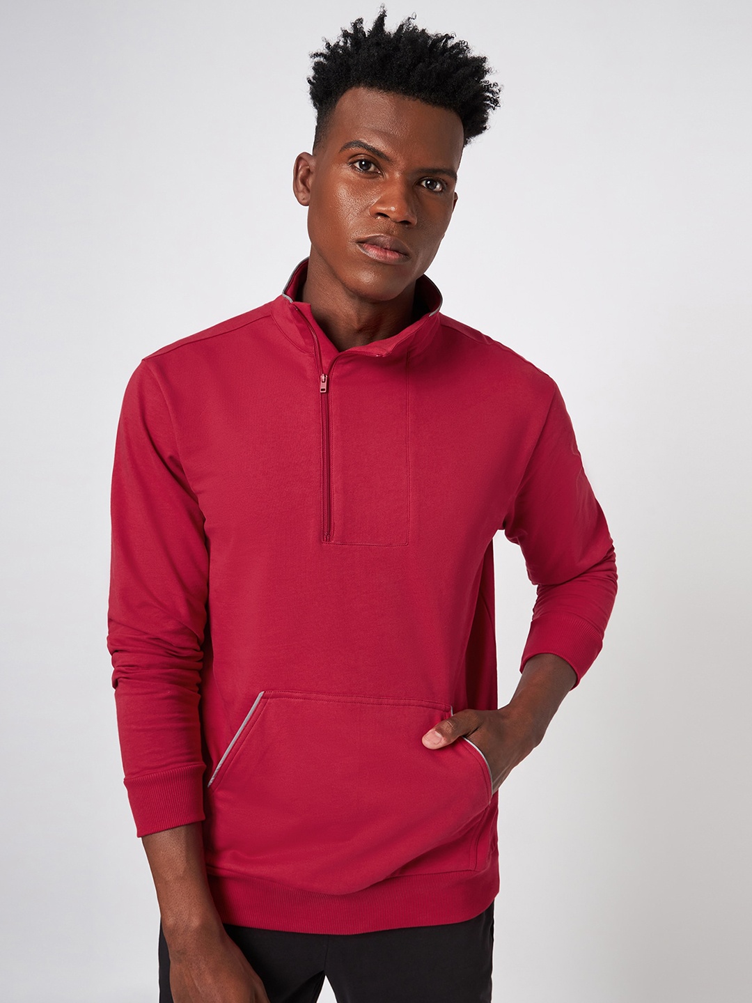 

CAVA Mock Collar Cotton Pullover Reflex Sweatshirt, Red