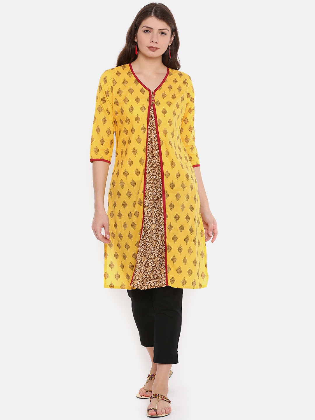 

Karigari Women Yellow Printed Straight Kurta