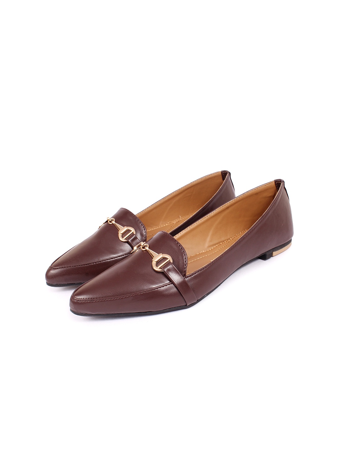 

WZAYA Buckle Embellished Pointed Toe Ballerinas, Brown