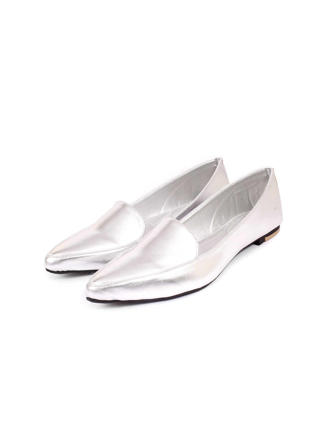 

WZAYA Textured Pointed Toe Ballerinas, Silver