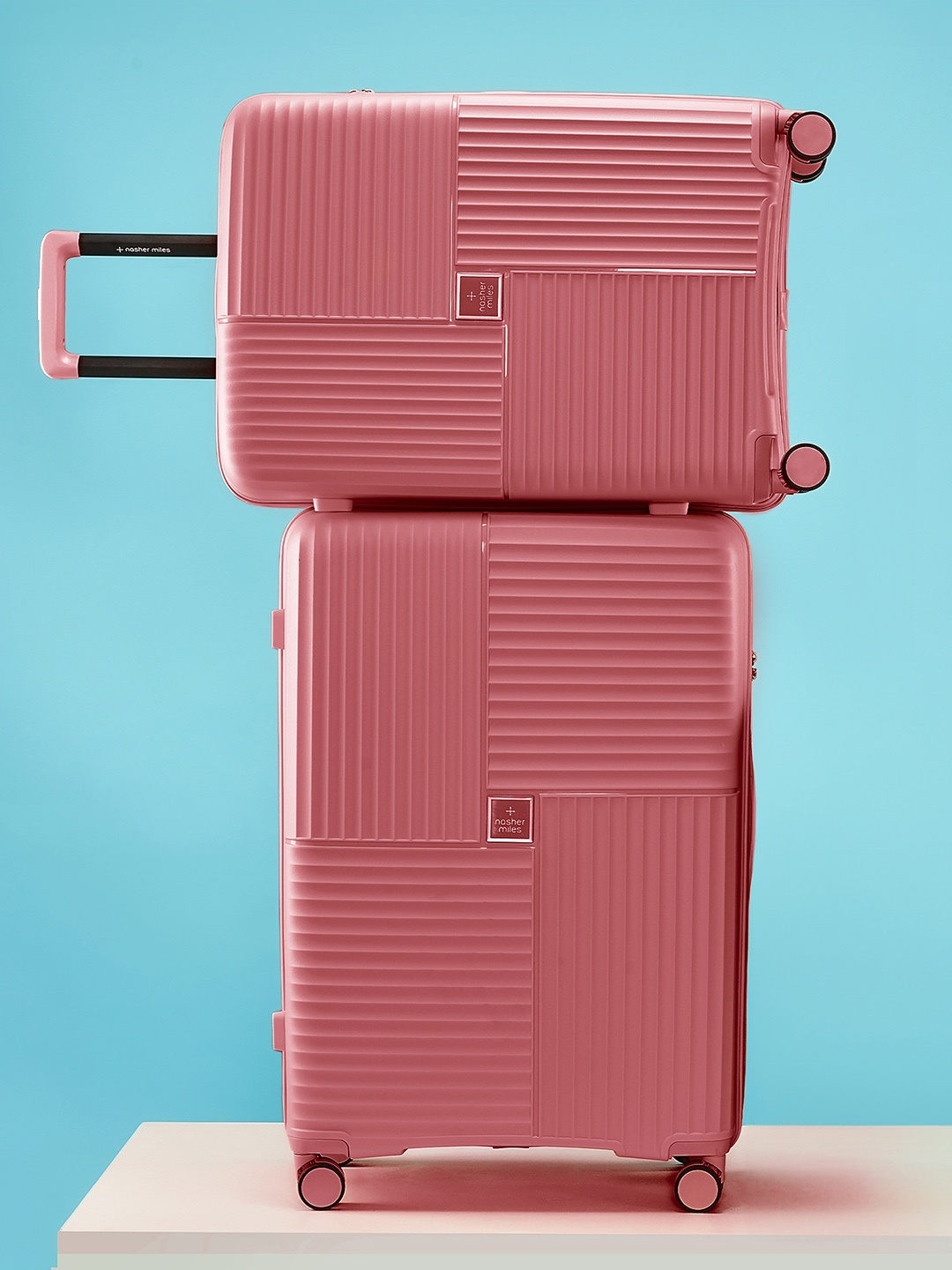 

Nasher Miles Set Of 2 Textured Hard-Sided Trolley Suitcases, Pink