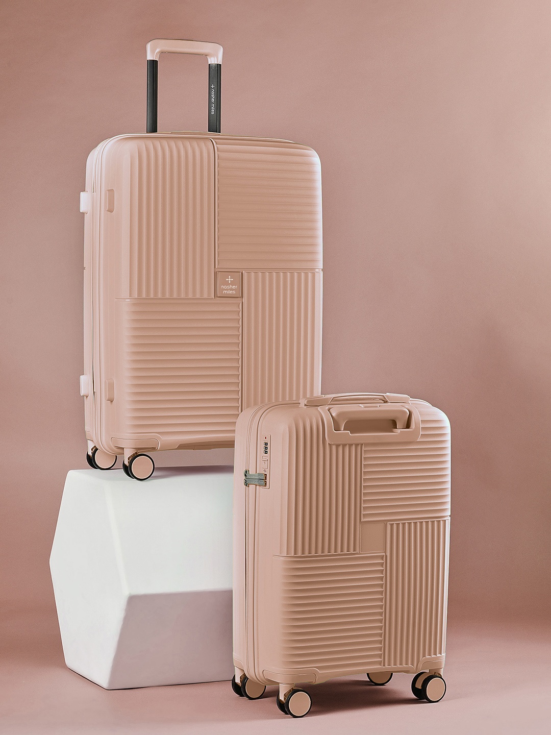 

Nasher Miles Singapore Set Of 2 Textured Light Weight Hard-Sided Trolley Suitcases, Champagne