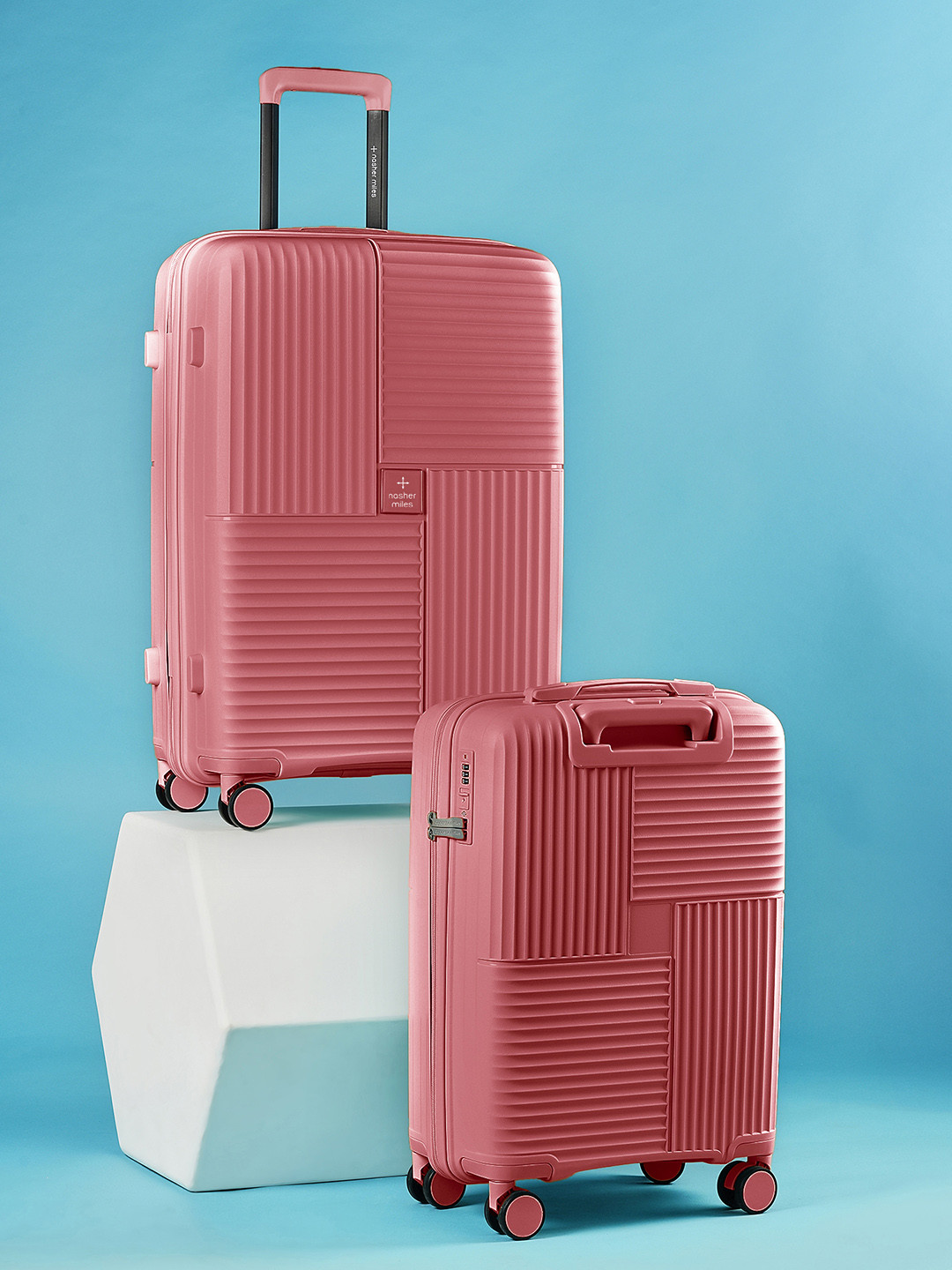 

Nasher Miles Singapore Set of 2 Textured Light Weight Hard-Sided Trolley Suitcases, Rose gold
