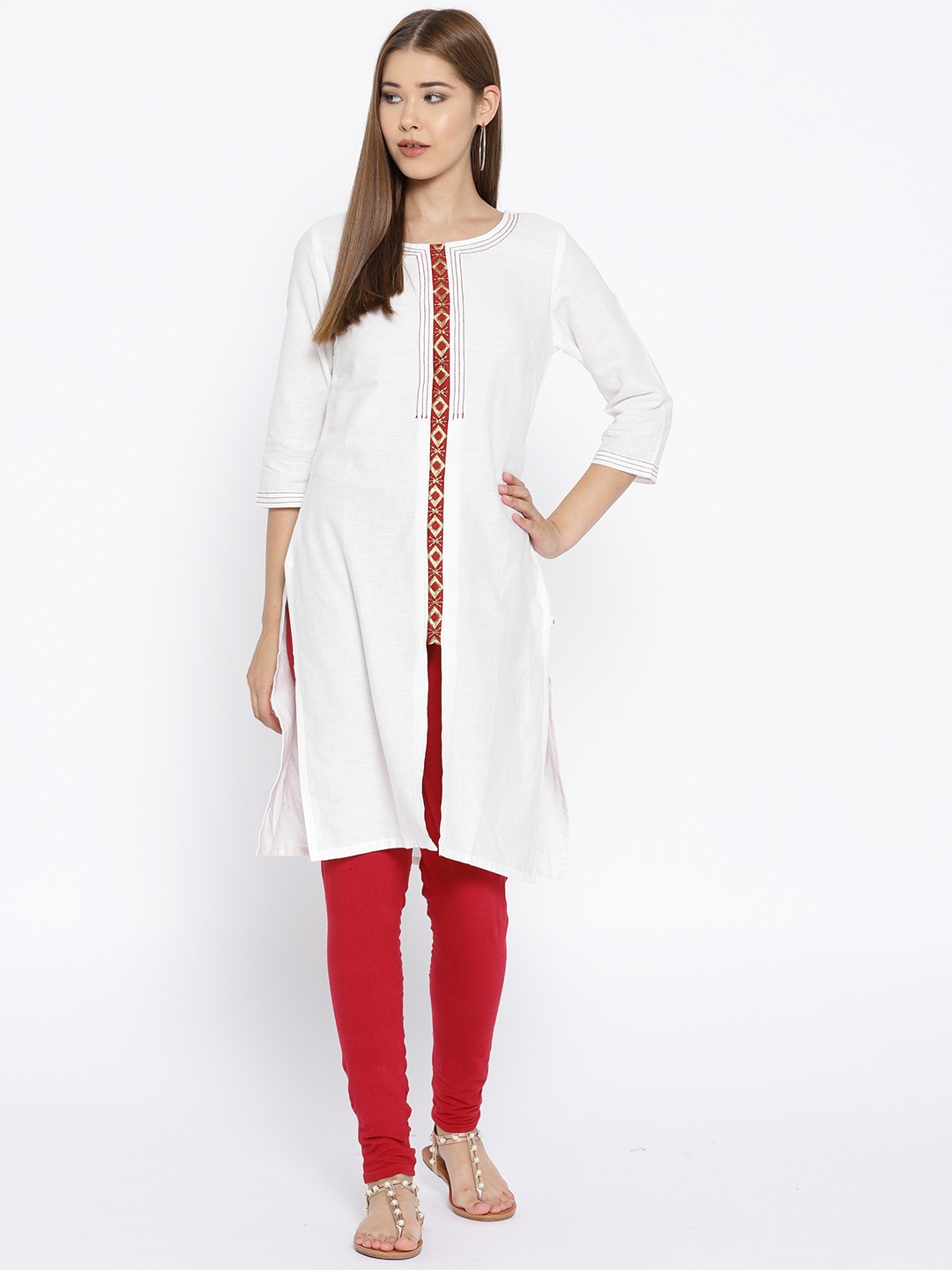 

Karigari Women White Embroidered Straight Kurta
