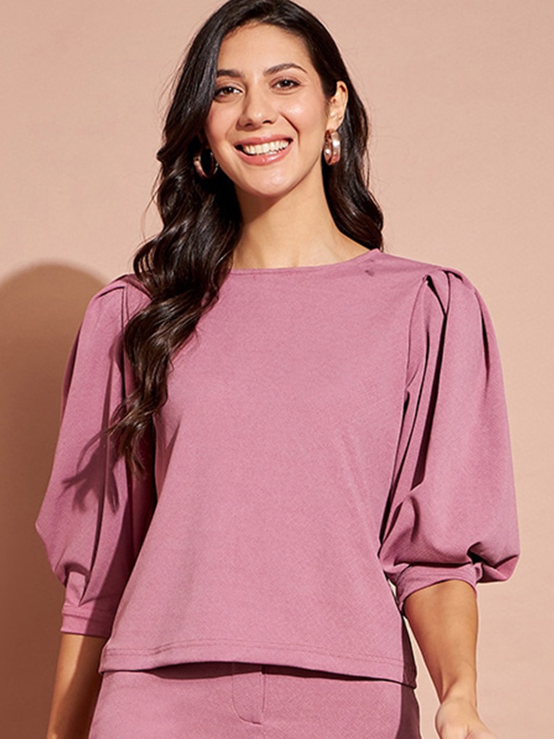 

DressBerry Round Neck Puff Sleeves Top, Mauve