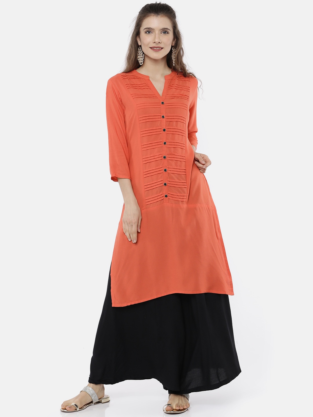 

Karigari Women Coral Solid Straight Kurta