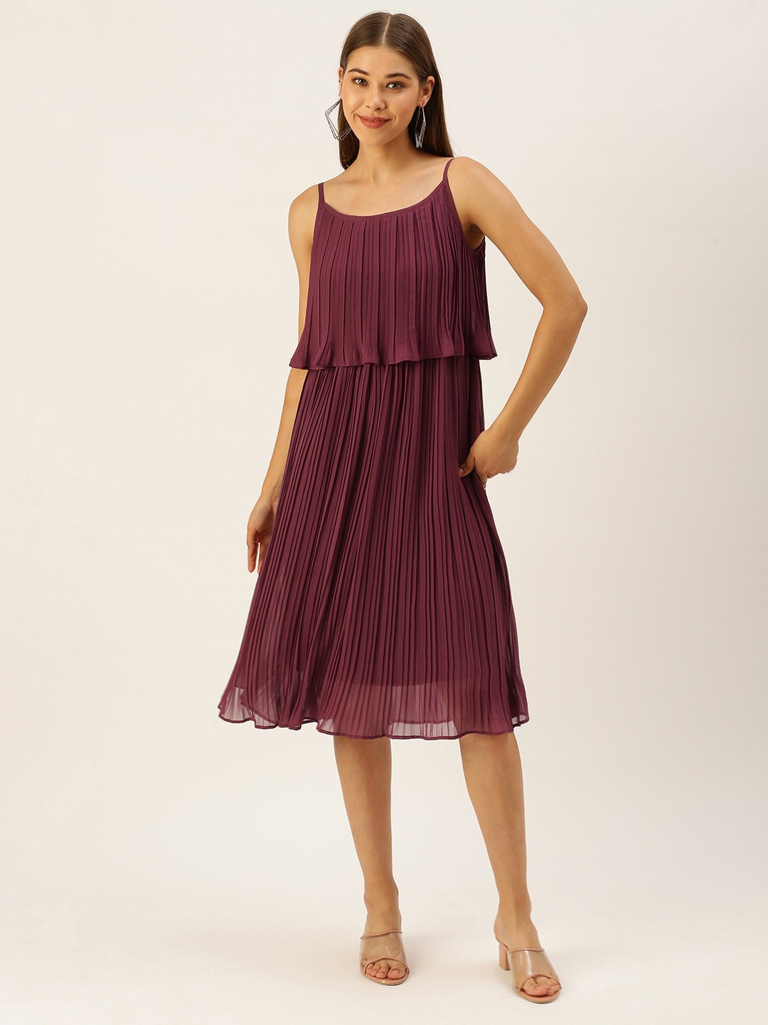

DressBerry Burgundy Georgette A-Line Dress