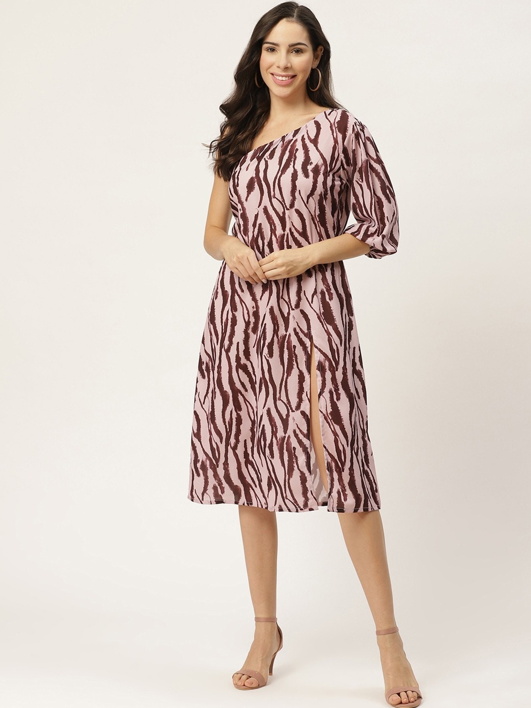 

DressBerry Animal Print Fit & Flare Midi Dress, Pink