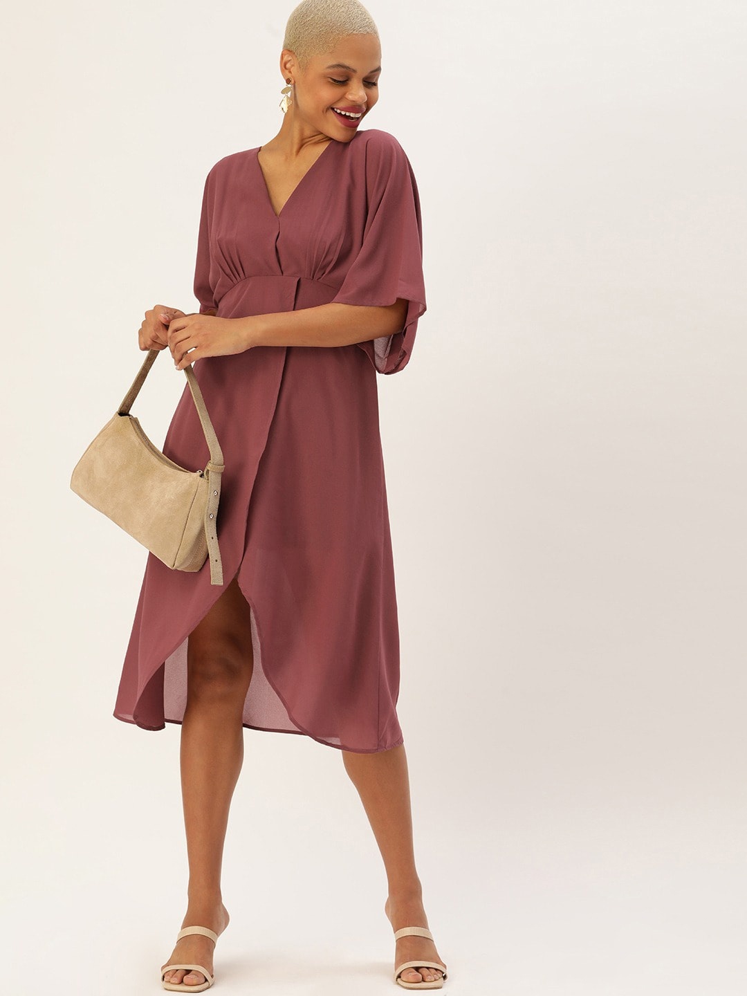 

DressBerry Burgundy V-Neck Kimono Sleeve Georgette Dress
