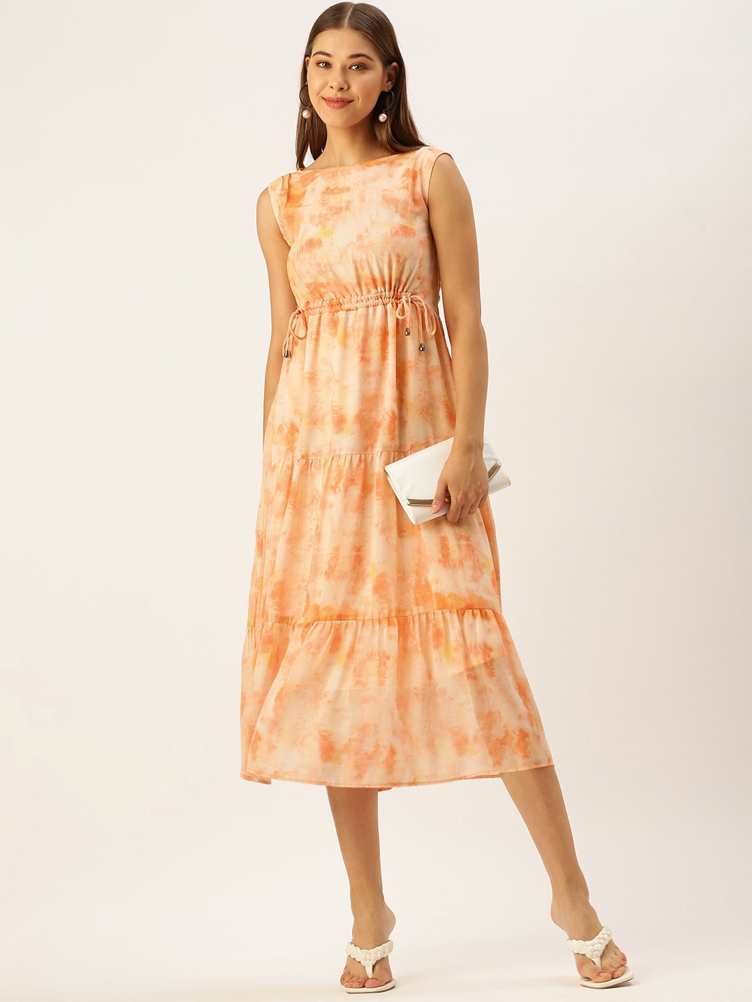 

DressBerry Peach-Coloured Tie & Dye Georgette A-Line Dress
