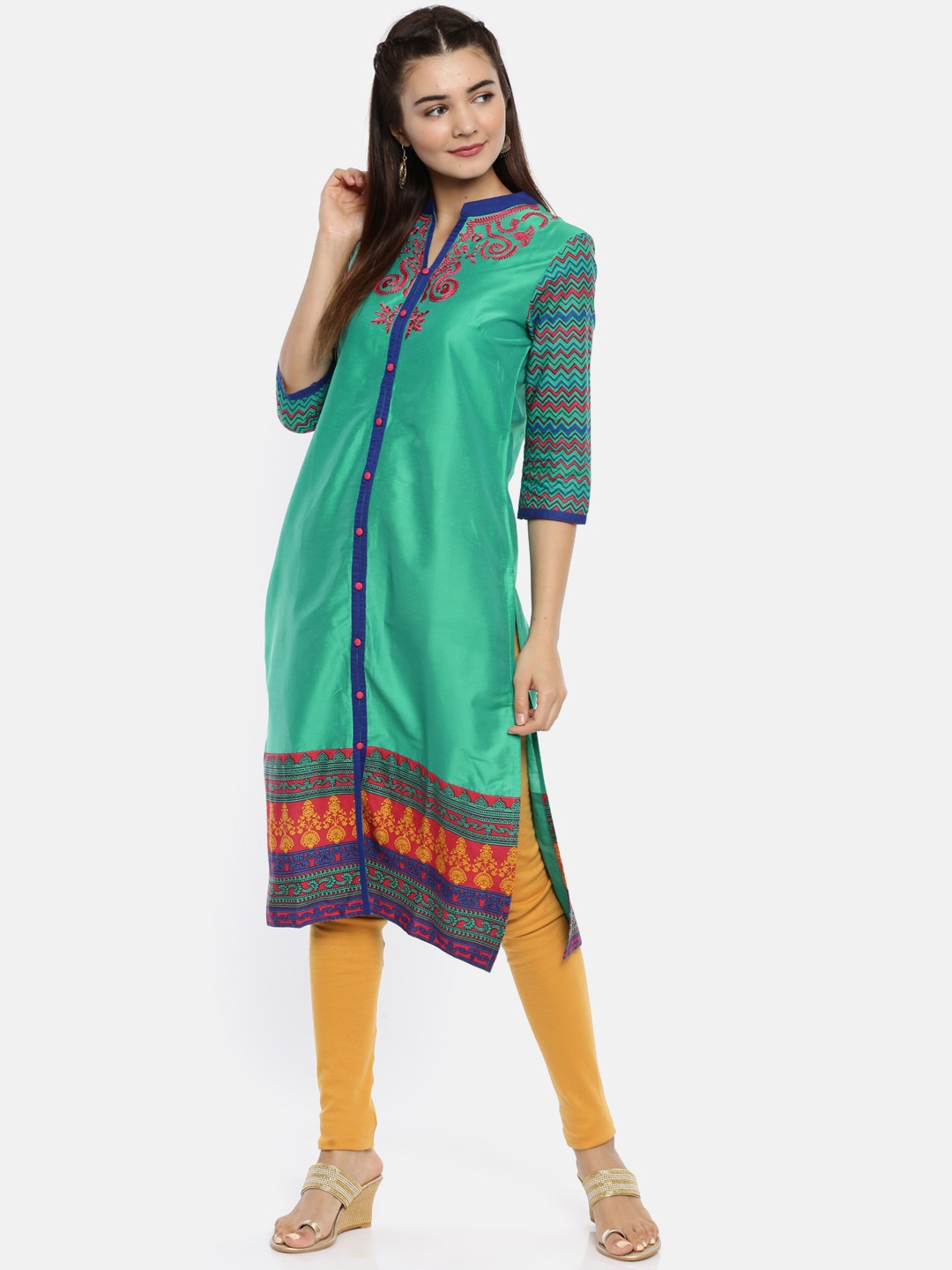 

Anahi Women Green Yoke Design Straight Kurta