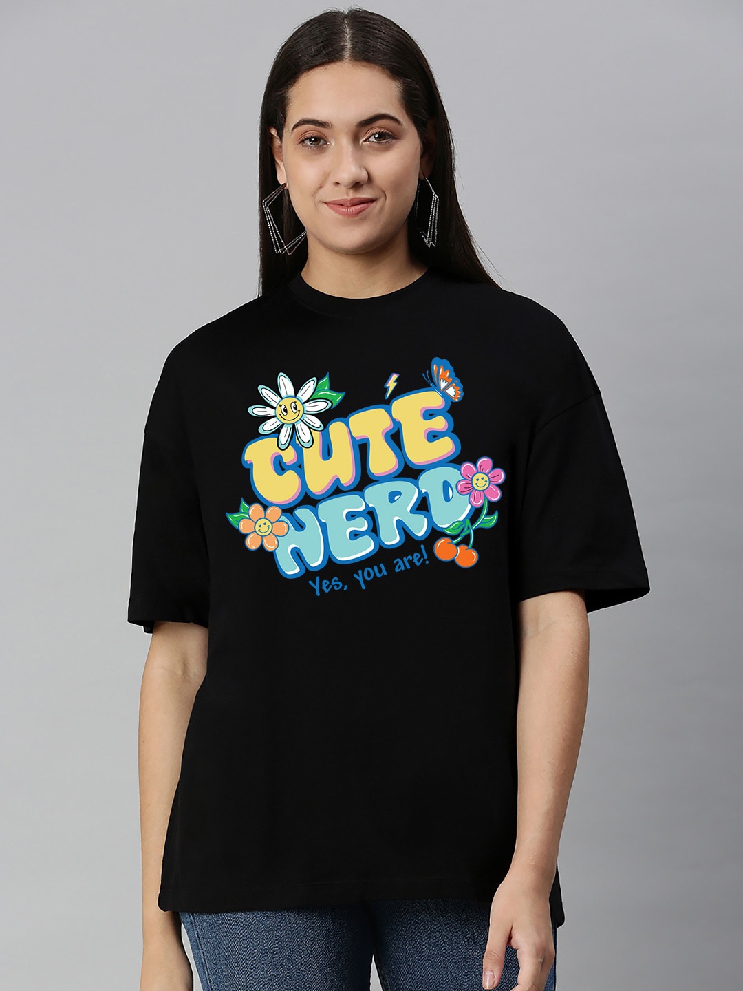 Harvard Typography Printed Drop-Shoulder Sleeves Cotton Oversized T-shirt, Black