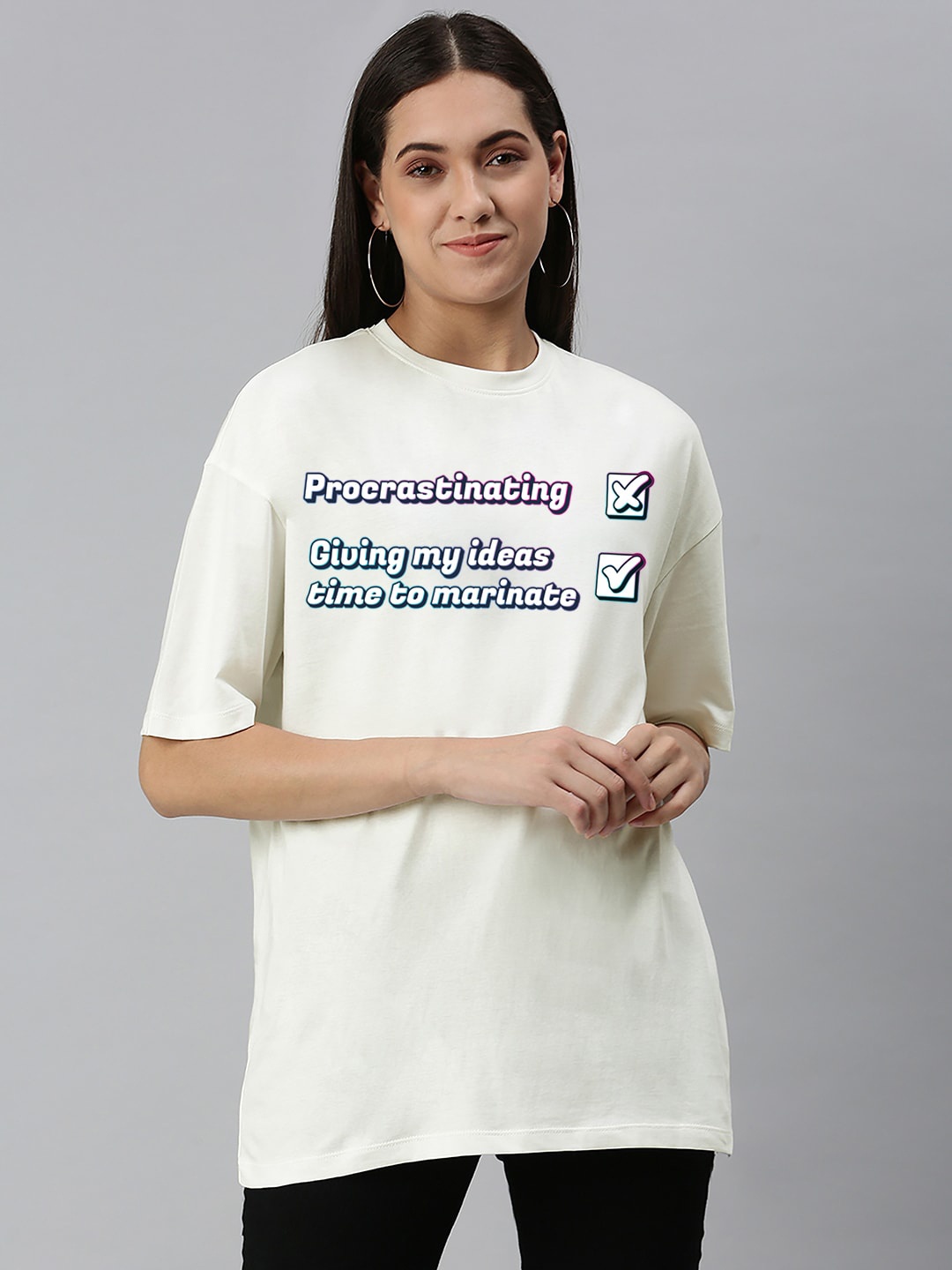 Harvard Off White Typography Printed Oversized Cotton T-shirt