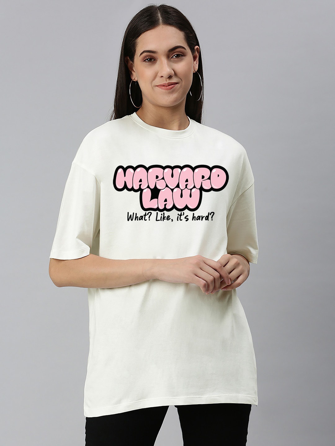 

Harvard Off White Typography Printed Oversized Cotton T-shirt