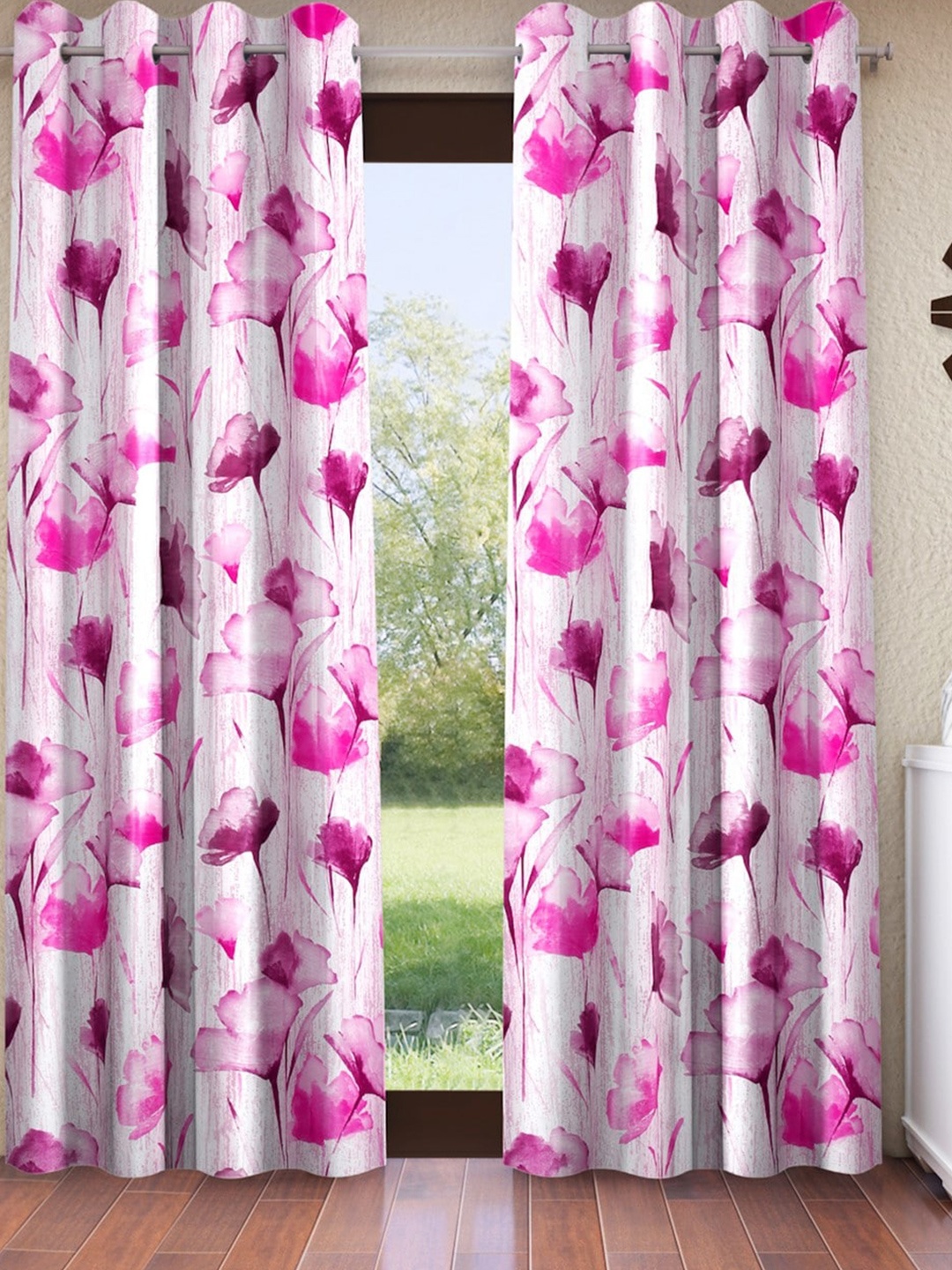 

Home Sizzler Purple & White 2 Pieces Floral Window Curtains