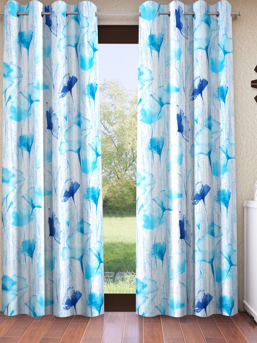 

Home Sizzler Blue & White 2 Pieces Floral Long Door Curtains