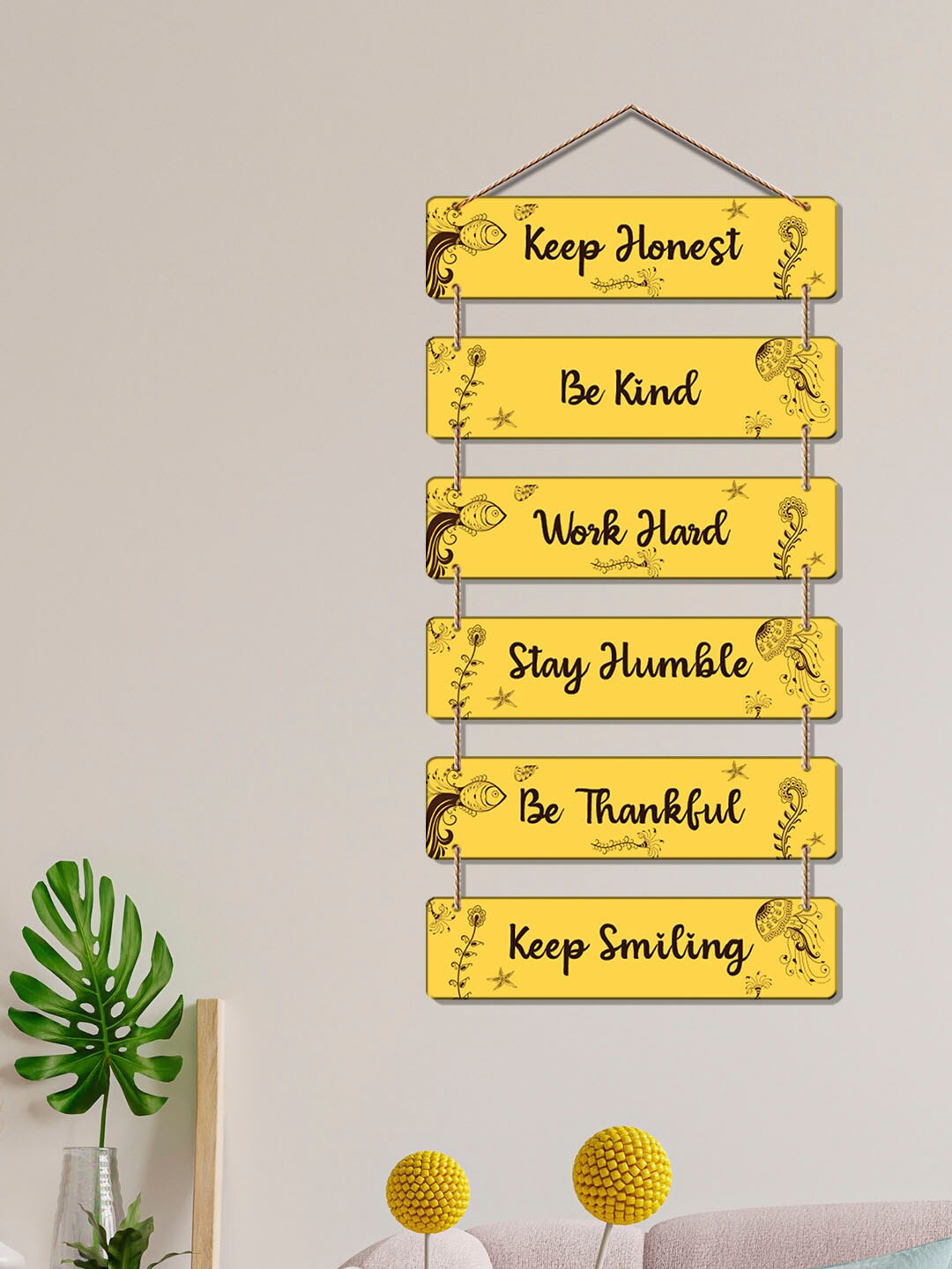 

ArtVibes Yellow & Black Positive Quote Decorative Wooden Wall Hanging