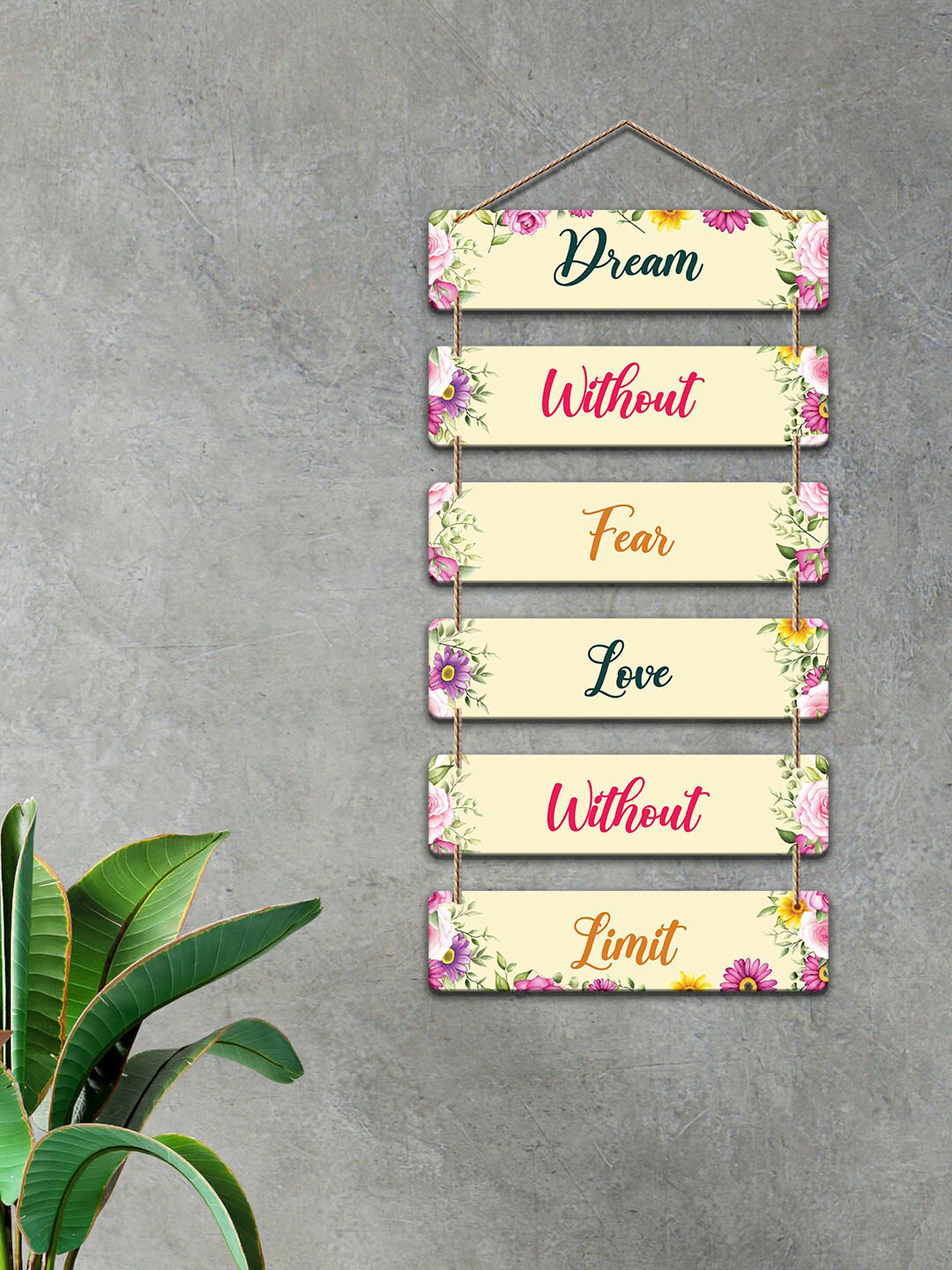 

ArtVibes Beige & Purple Floral Dream Quote Decorative Wooden Wall Hanging