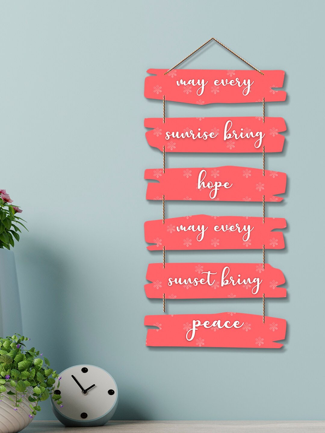 

ArtVibes Pink & White Religious Mantra Decorative Art Wooden Wall Hanging