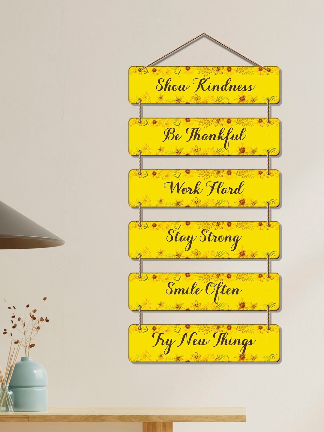 

ArtVibes Yellow & Black Positive Quote Wooden Wall Hanging