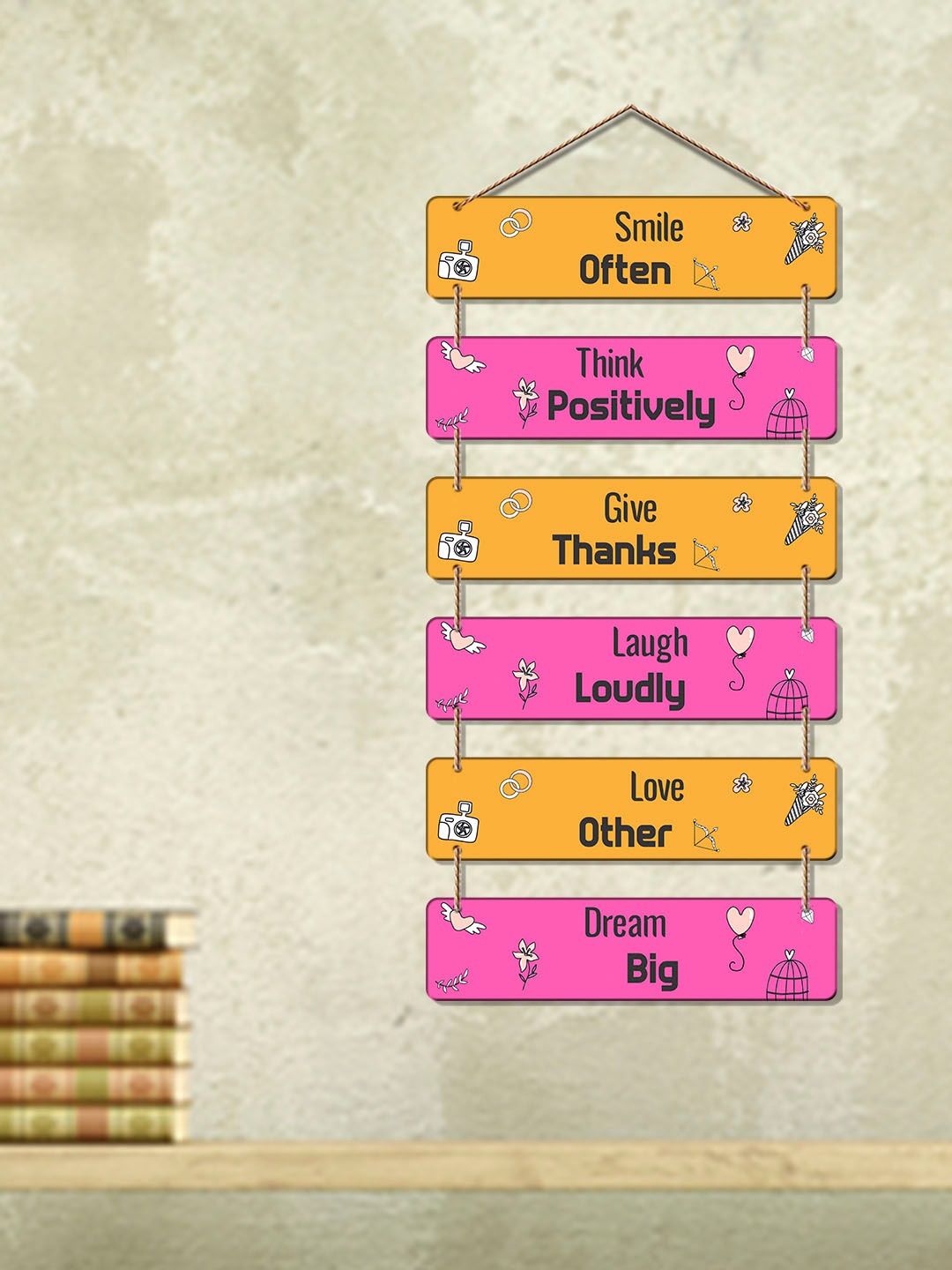 

ArtVibes Pink & Orange-color Positive Quote Wooden Wall Hanging