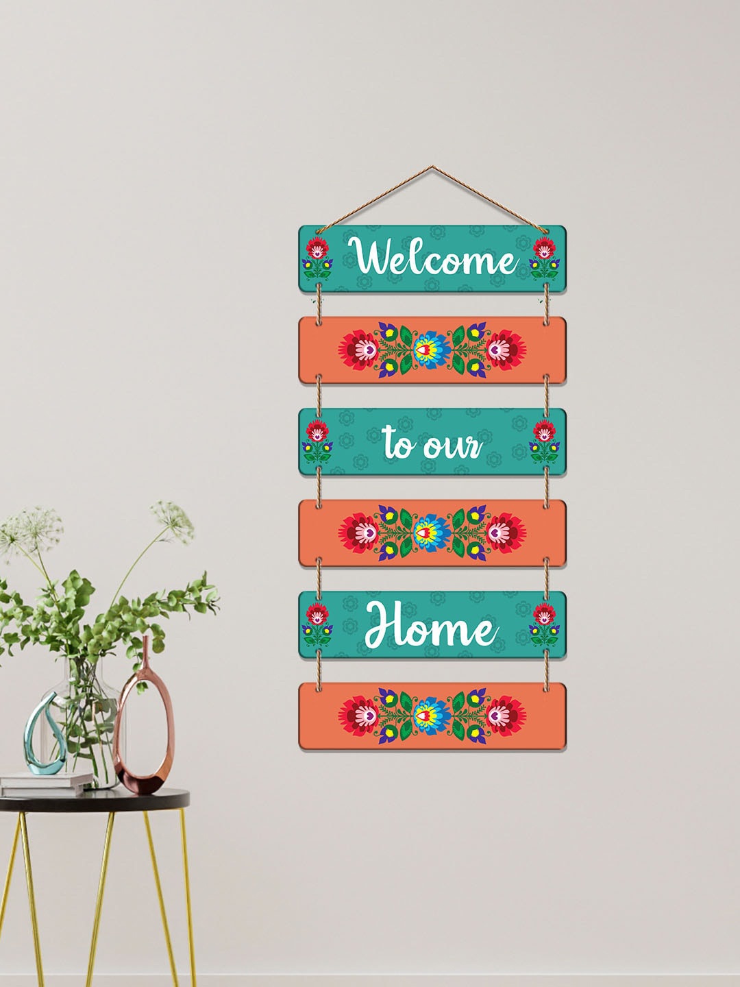 

ArtVibes Green & Orange-color Happy Quote Wooden Wall Hanging