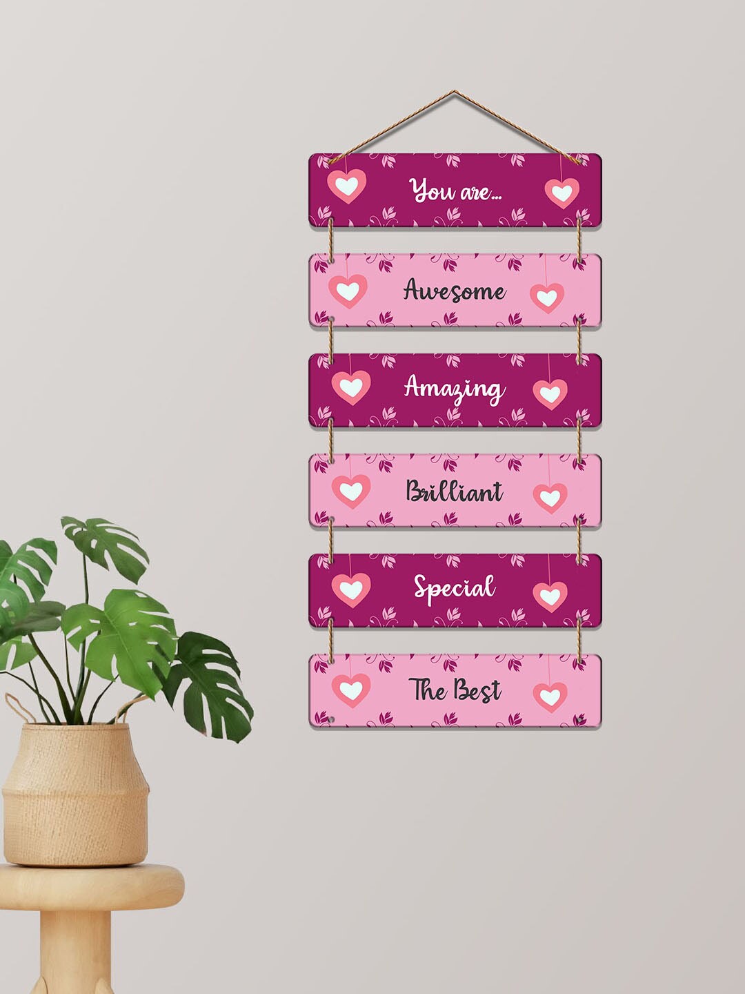 

ArtVibes Pink & White Positive Quote Wooden Wall Hanging