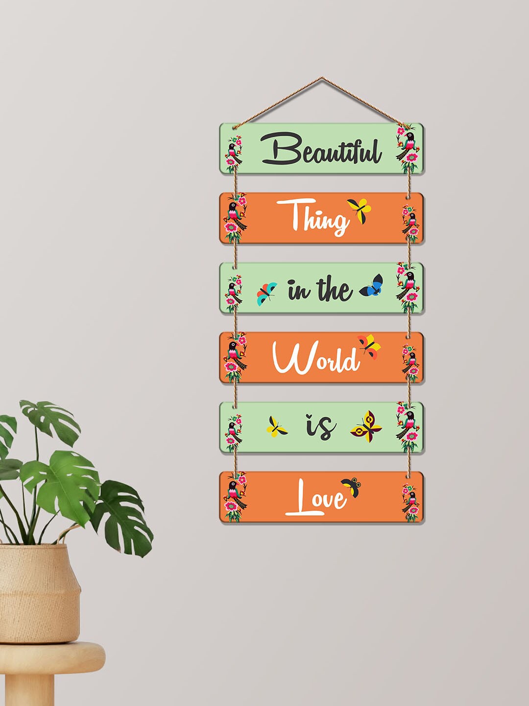 

ArtVibes Green & Orange-Color Positive Quote Wooden Wall Hanging