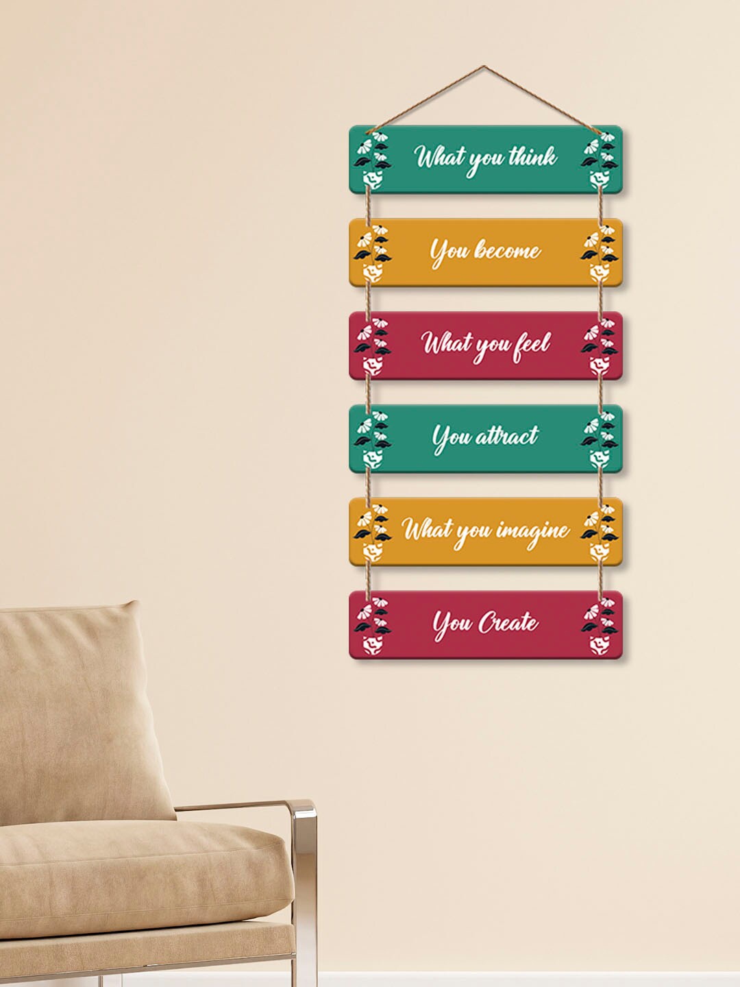 

ArtVibes Green & Yellow Positive Quote Wooden Wall Hanging