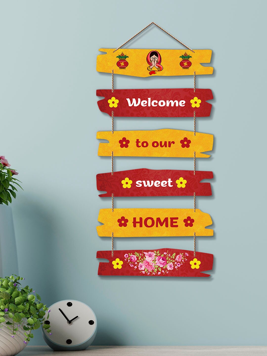 

ArtVibes Yellow & Red Positive Quote Wooden Wall Hanging