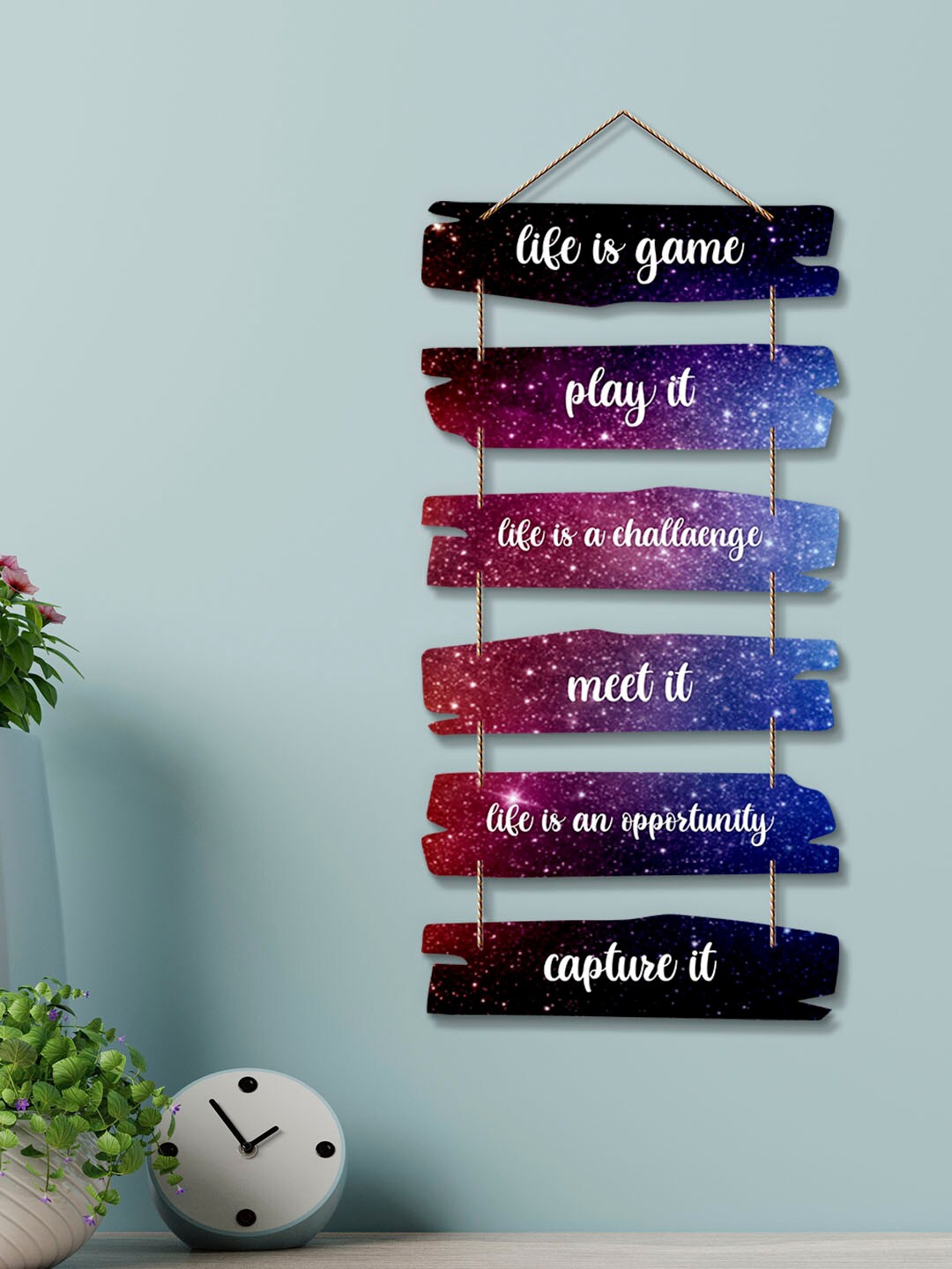 

ArtVibes Blue & Pink Positive Quote Wooden Wall Hanging