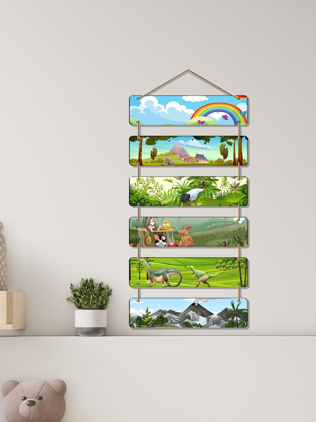 

ArtVibes Green & Blue Rainbow Design Decorative Art Wooden Wall Hanging